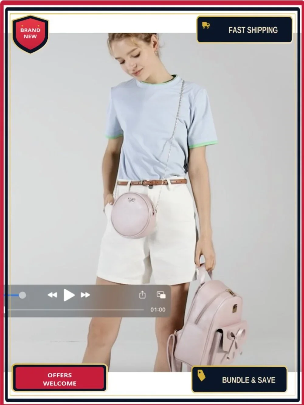 Faux Leather Bowknot 3-Piece Backpack for Women Ladies Rucksack Travel